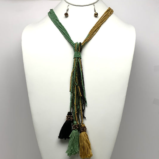 Beaded Knot Tassel Necklace Set