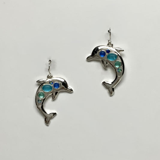 Dolphin with Crystals and Matte Lucite Earrings