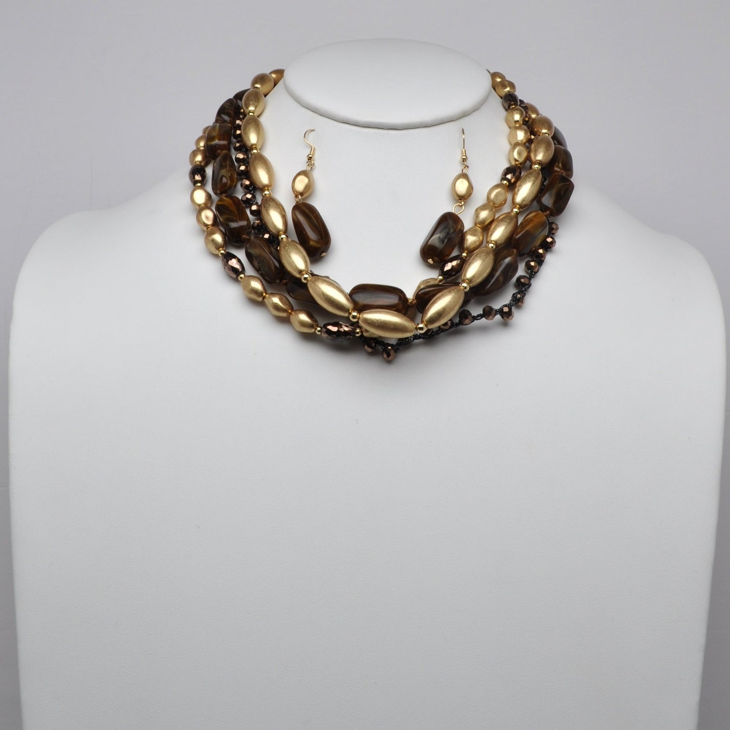 Beaded Lucite Metal Finished Layered Necklace Set