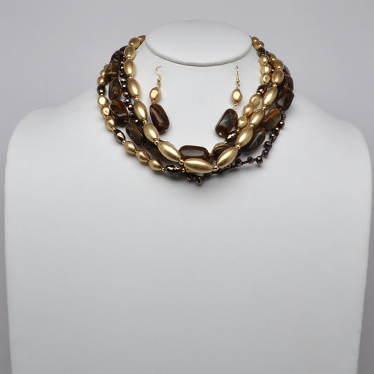 Beaded Lucite Metal Finished Layered Necklace Set