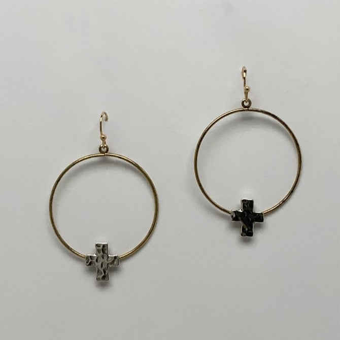 Circle Metal Cross Earrings
