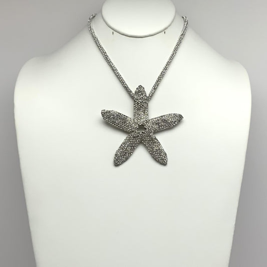 Short Rhinestone Bling Necklace with Flower Pendant