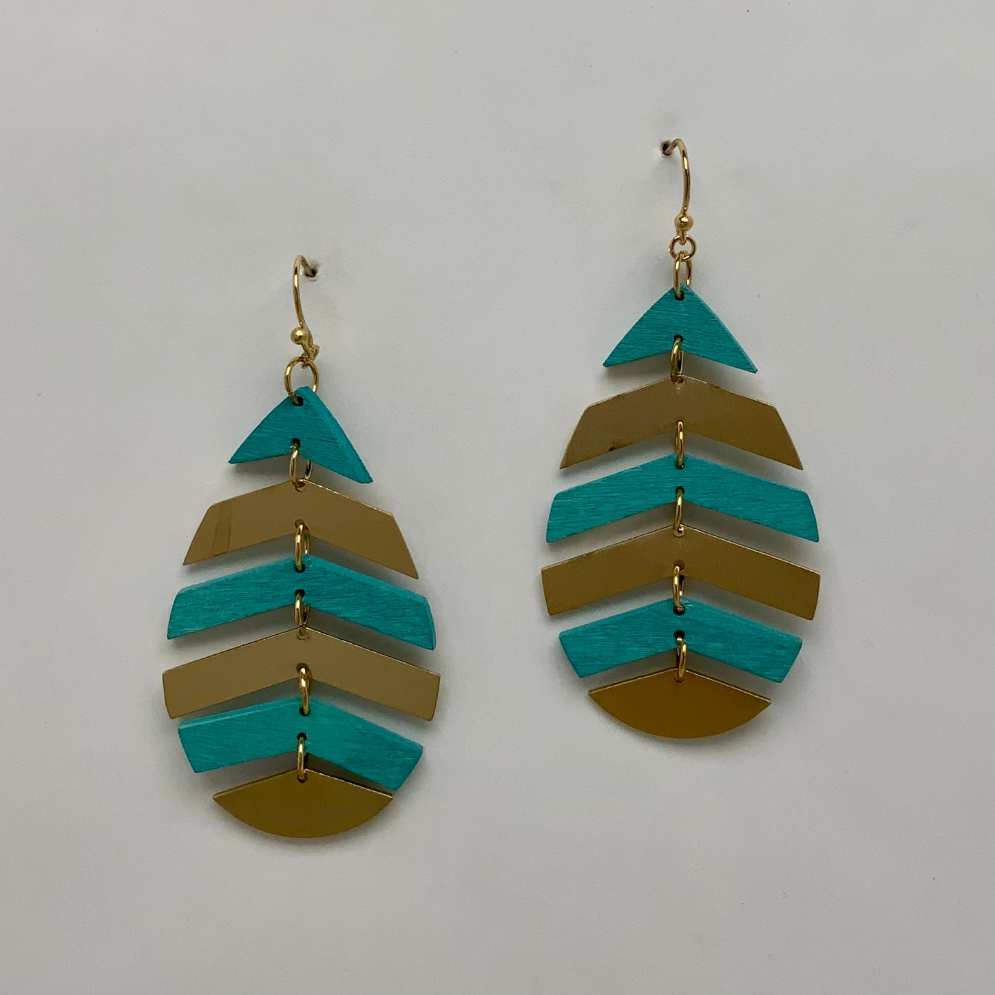 Teardrop Metal Wood Dangle Earrings