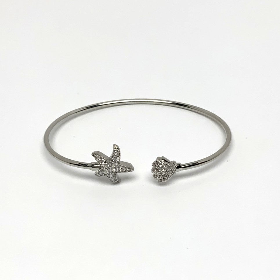 Cubic Zirconia Starfish Shell Cuff Bracelet