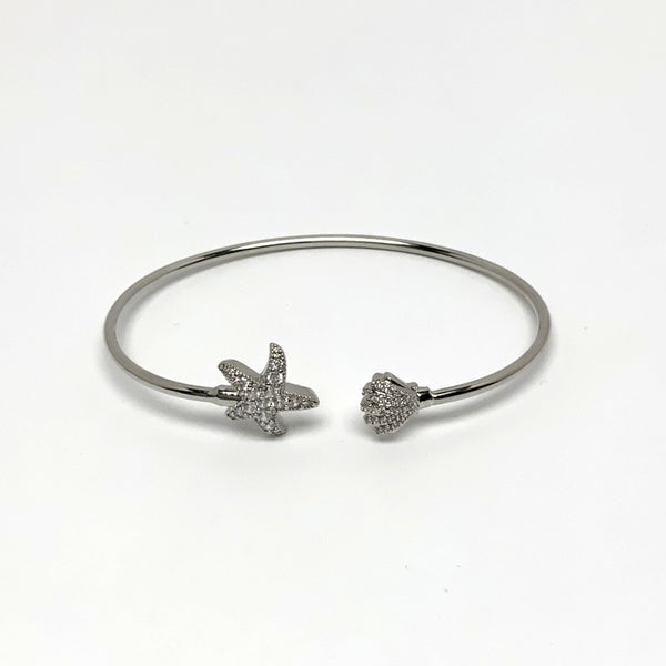 Cubic Zirconia Starfish Shell Cuff Bracelet