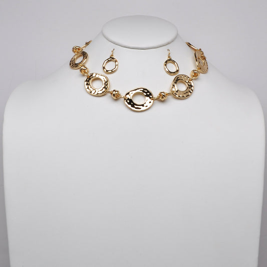 Textured Metal Ring Necklace Set