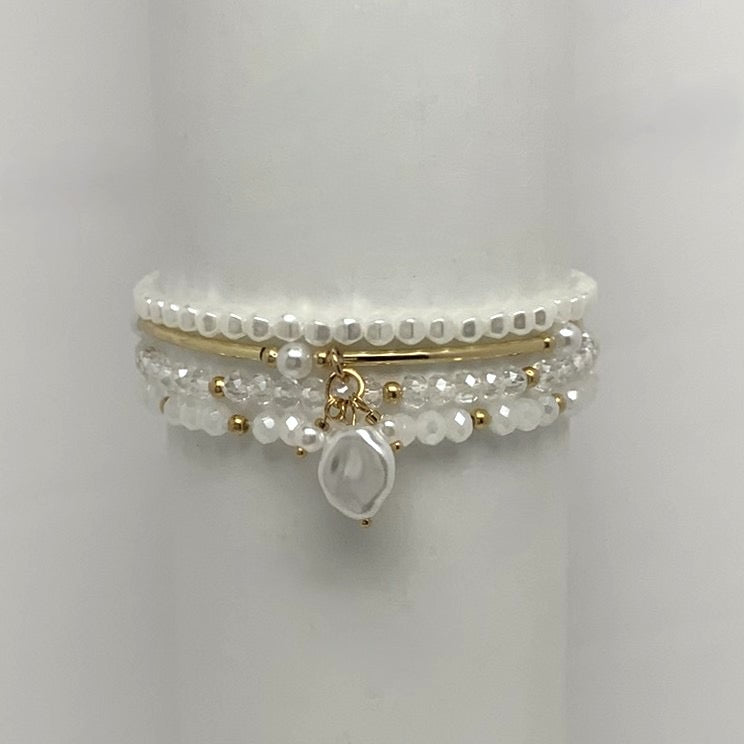 Beaded Set Pearlescent Crystal Bracelets