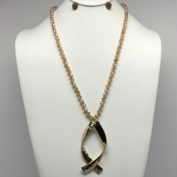 Crystal Beaded Fish Drop Necklace