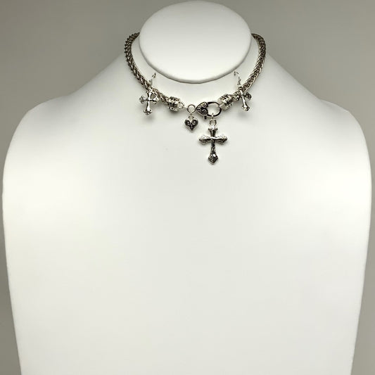 Clasp Cross Charm Necklace Set