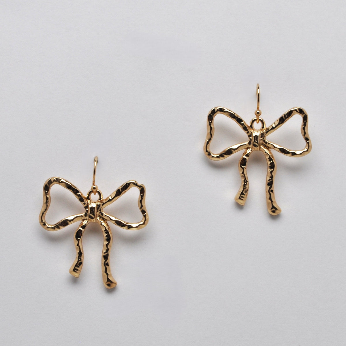 Hammered Open Silhouette Bow Drop Earrings