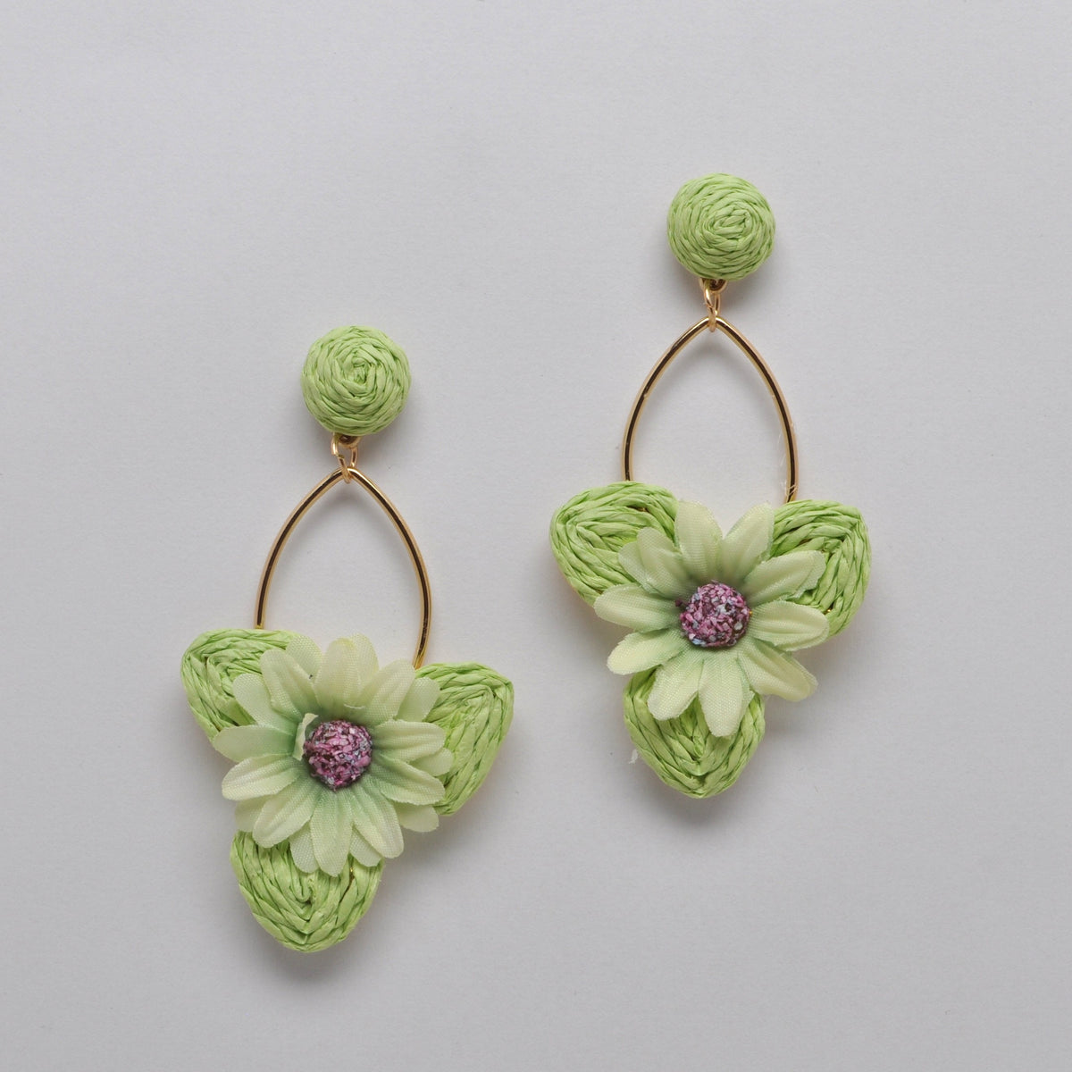 Twine Fabric Marquise Metal Shape Flower Earrings
