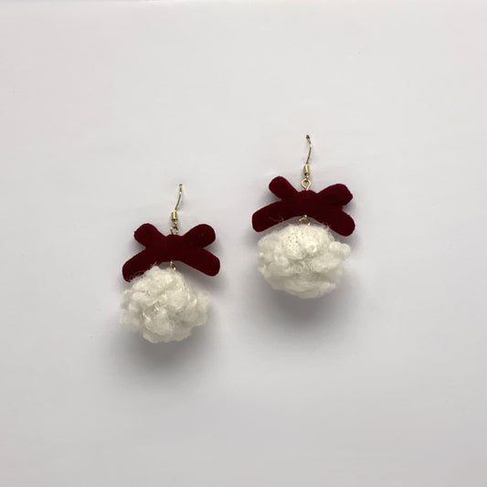 Cotton Ball Bow Ornament Earrings