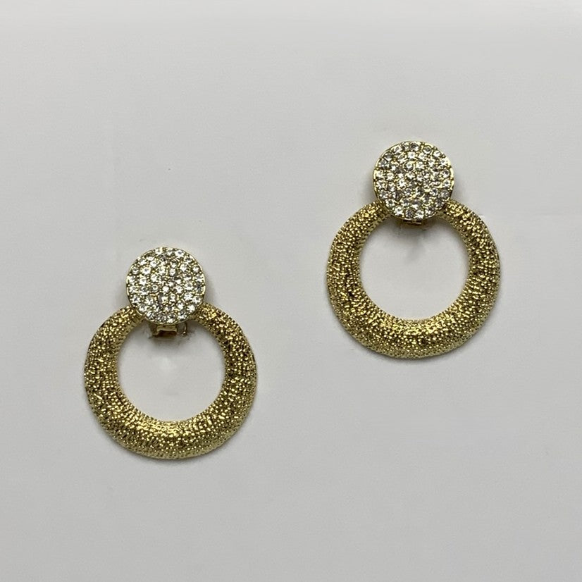 Hammered Crystal Clip On Earrings