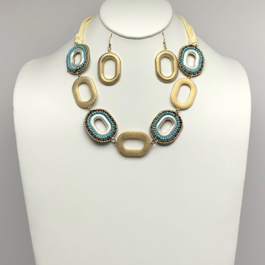 Short Vinyl Cords with Beaded Ovals Necklace Set