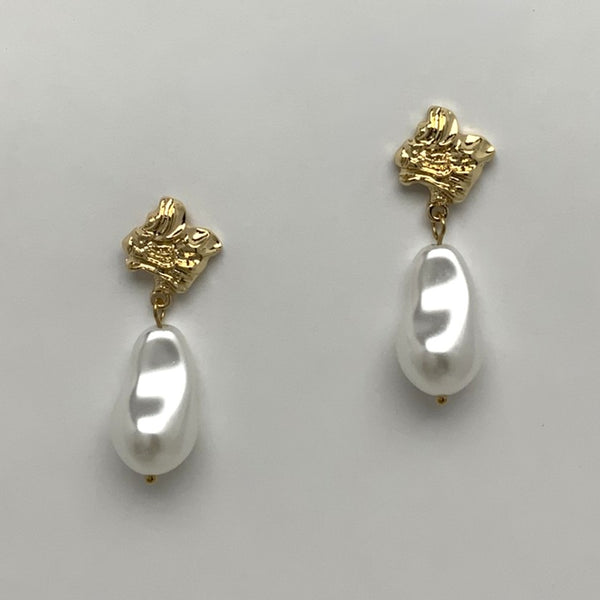 Textured Stud Pearl Drop Earrings