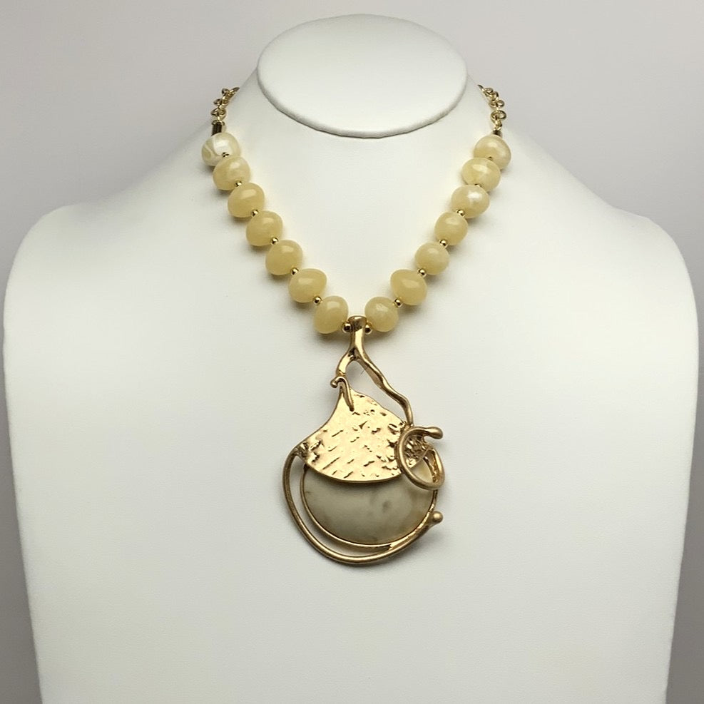 Half Lucite Ball Beads w/ Metal drop Piece Necklace