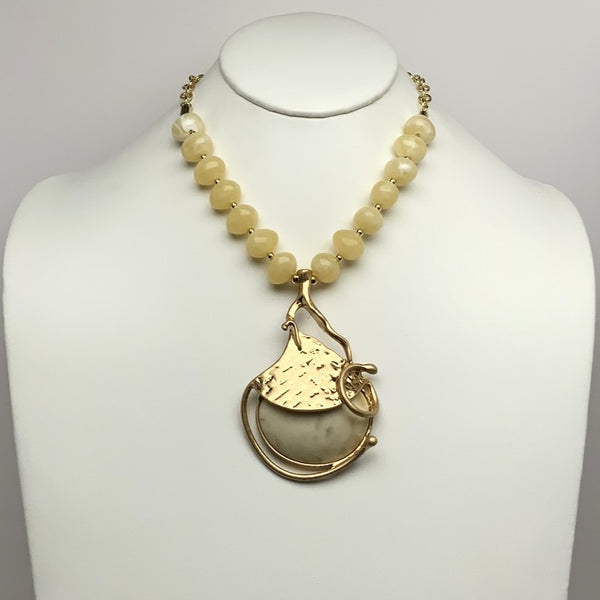 Half Lucite Ball Beads w/ Metal drop Piece Necklace