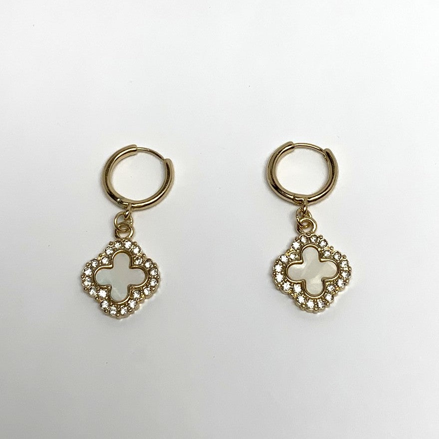 Clover Crystal Drop Charm Earrings
