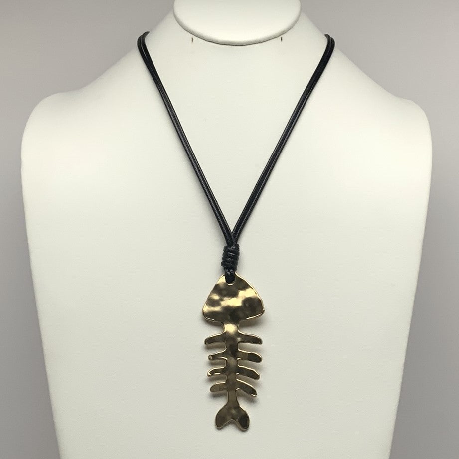 Gold Skeleton Fish Necklace