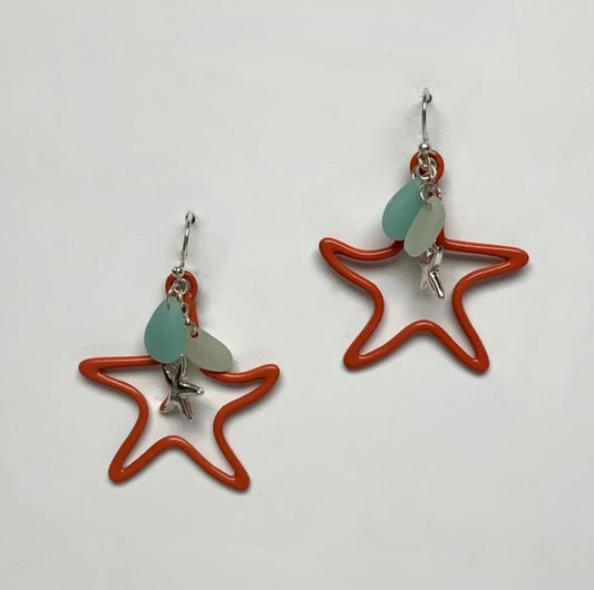Starfish Sea glass Charm Earrings