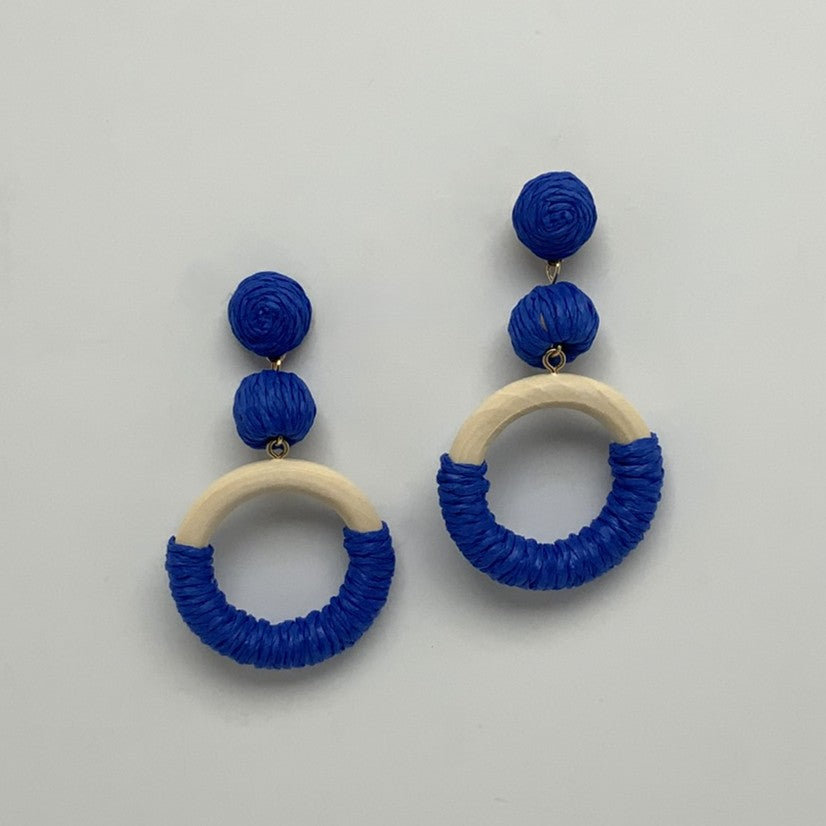 Twine Wrapped Wooden Circle Earrings