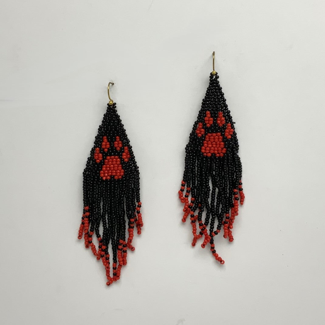Beaded Paw Print Tassel Earrings
