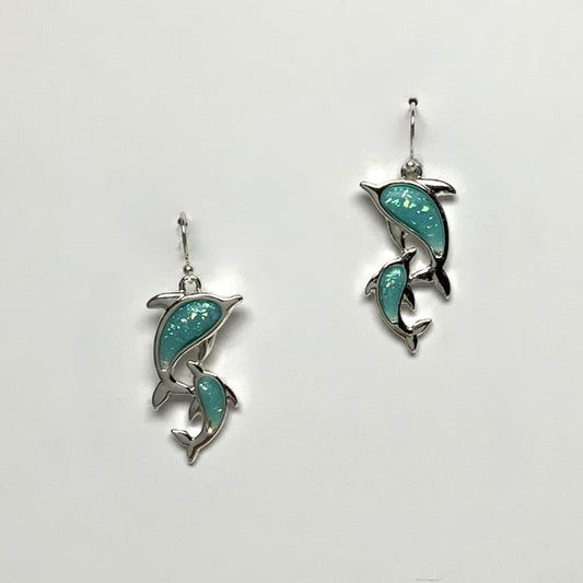 Sparkling Enamel Filled Dolphin Earrings