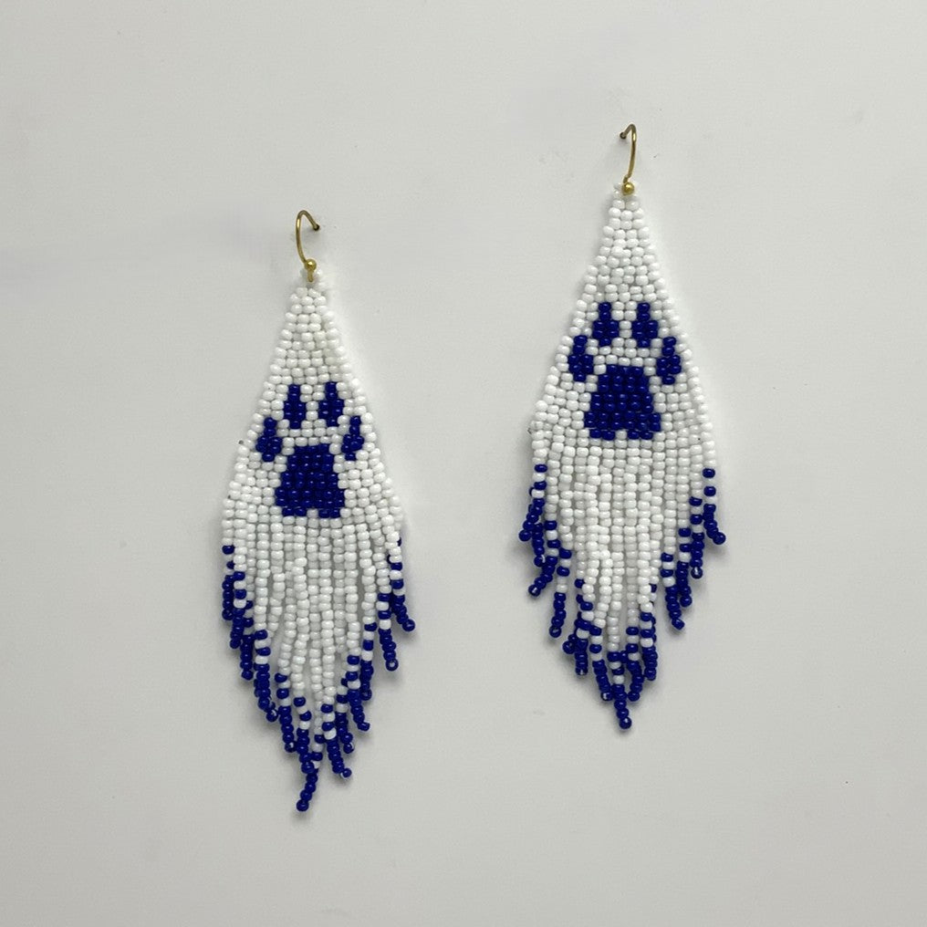Beaded Paw Print Tassel Earrings