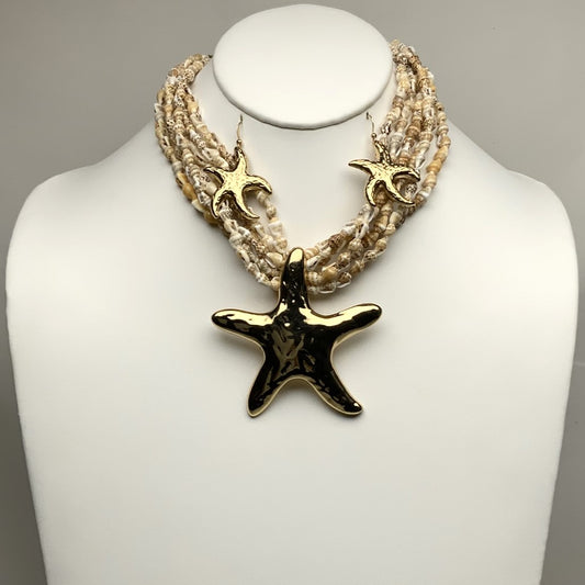 Starfish Conch Shell Beaded Necklace Set