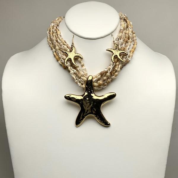 Starfish Conch Shell Beaded Necklace Set