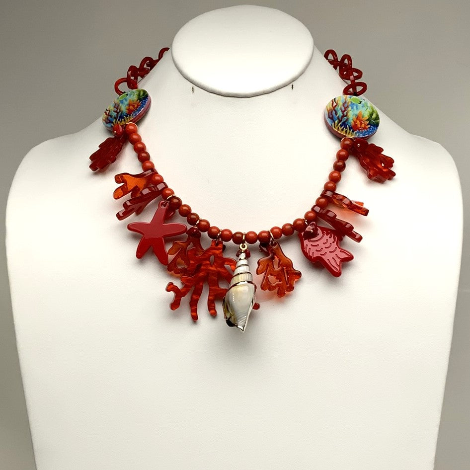 Lucite Coral Drop Necklace