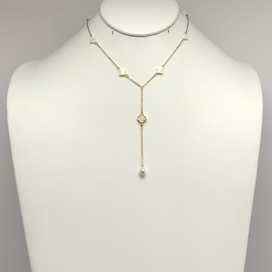 Clover Pearl Drop Necklace