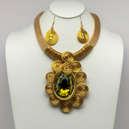 Statement Wire Crystal Necklace Set