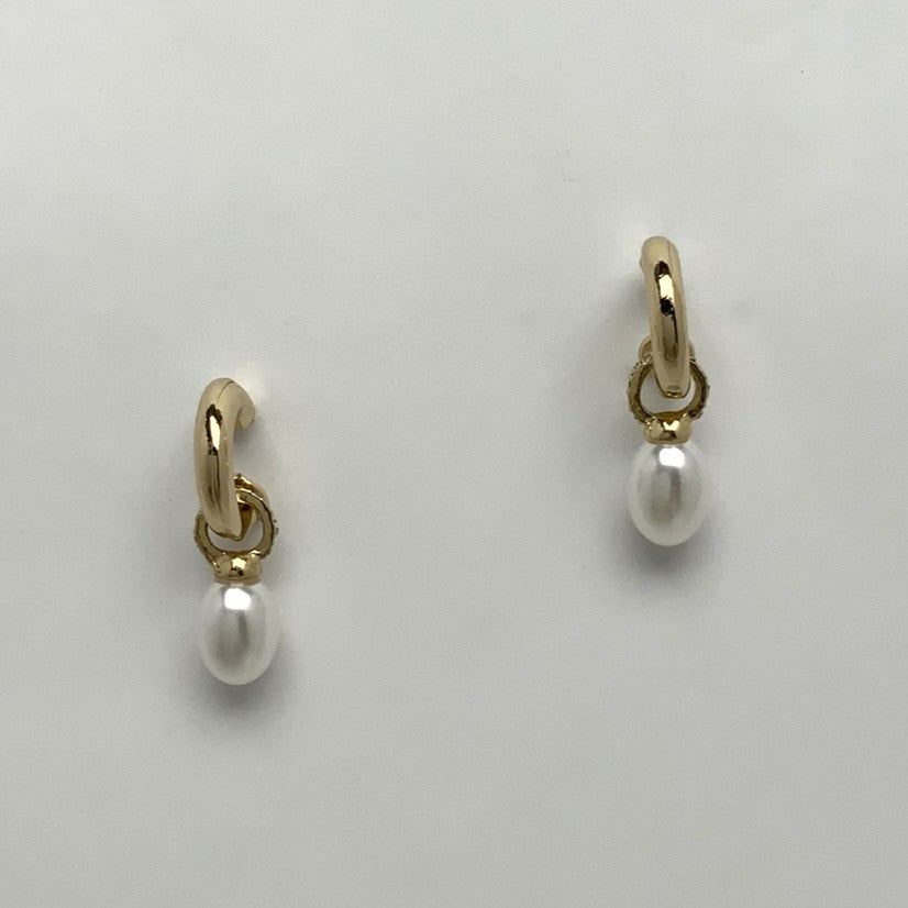 Small Half Hoop Dangle Pearl Earrings