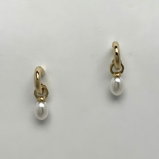 Small Half Hoop Dangle Pearl Earrings