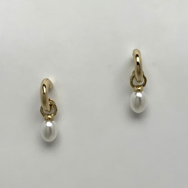 Small Half Hoop Dangle Pearl Earrings