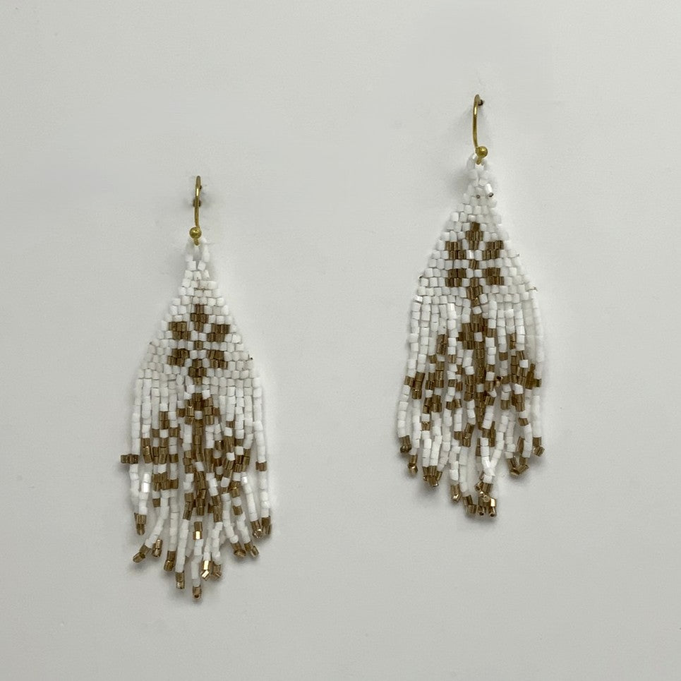 Flat Bead Snowflake Tassel Earrings