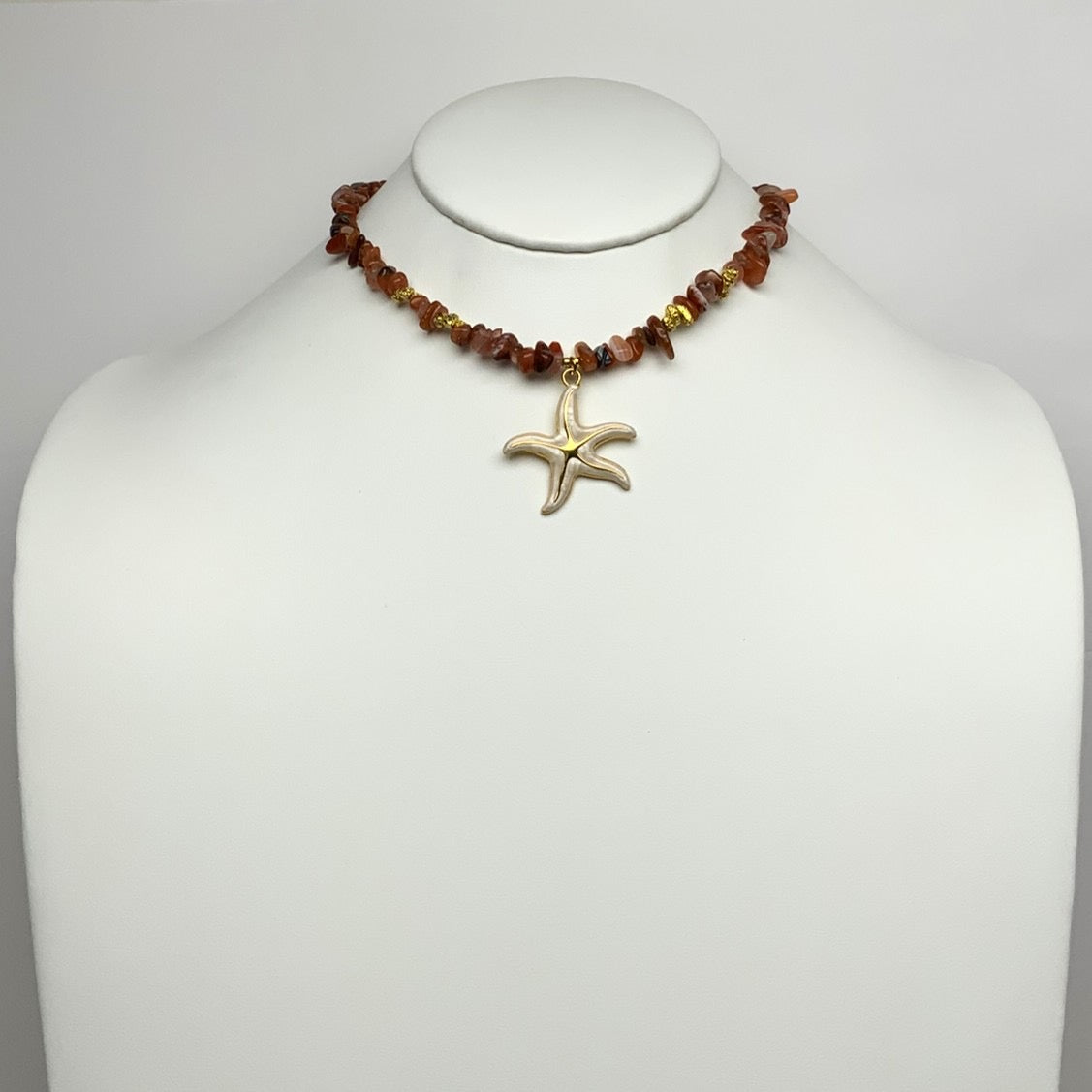 Shiny Flat Sea Glass Starfish Pendant Necklace