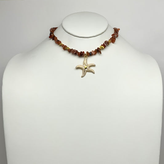 Shiny Flat Sea Glass Starfish Pendant Necklace
