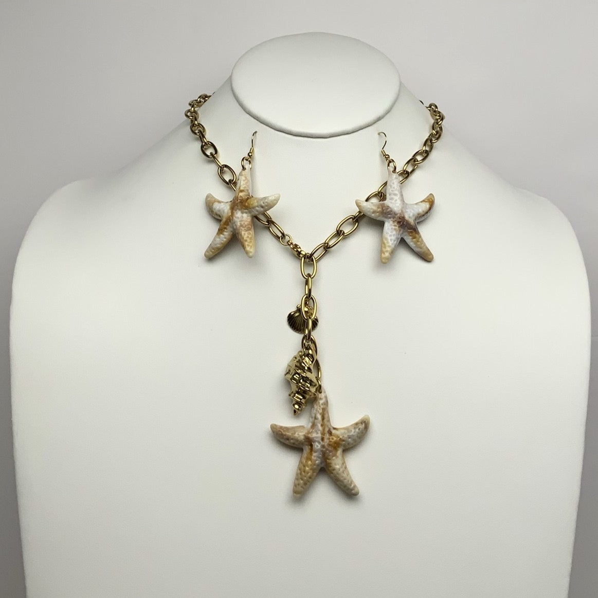 Chain Textured Starfish Charm Necklace Set