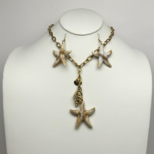 Chain Textured Starfish Charm Necklace Set