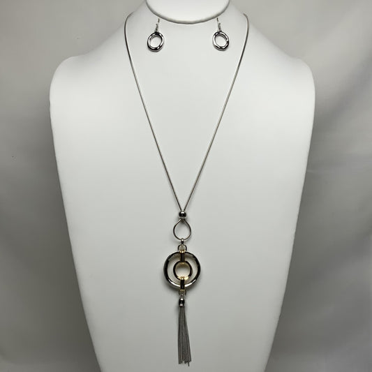 Circle Pendant Tassel Snake Chain Necklace Set