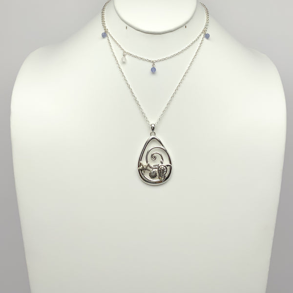 Layered Crystal Charm Nautical Spiral Teardrop Necklace