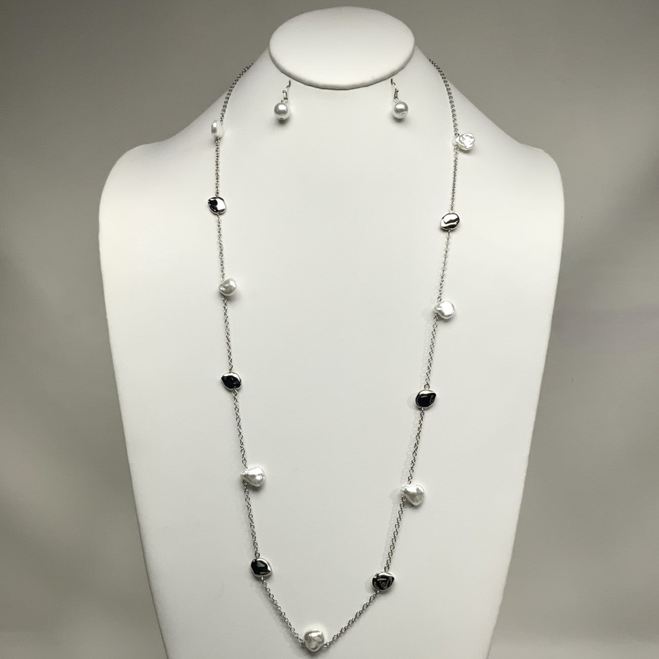 Long Pearlescent Stone Necklace Set