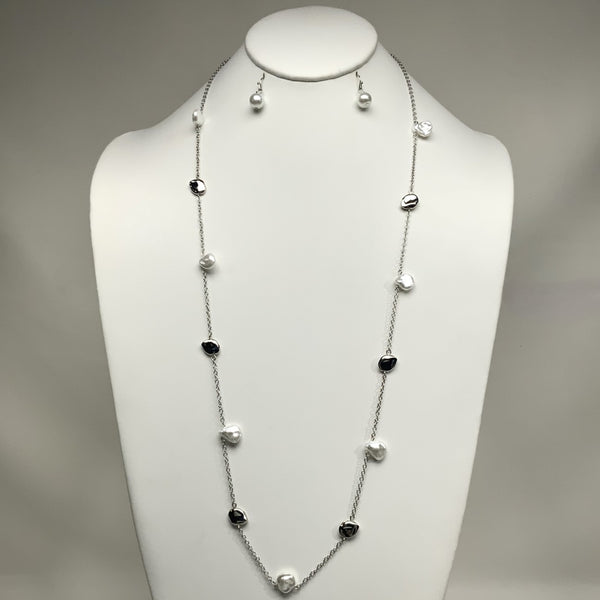 Long Pearlescent Stone Necklace Set