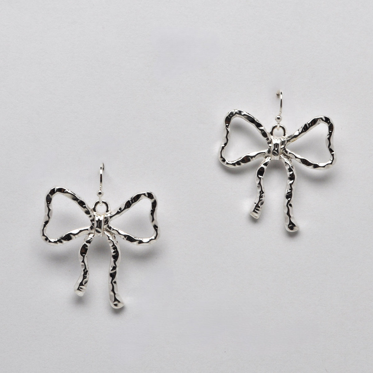 Hammered Open Silhouette Bow Drop Earrings
