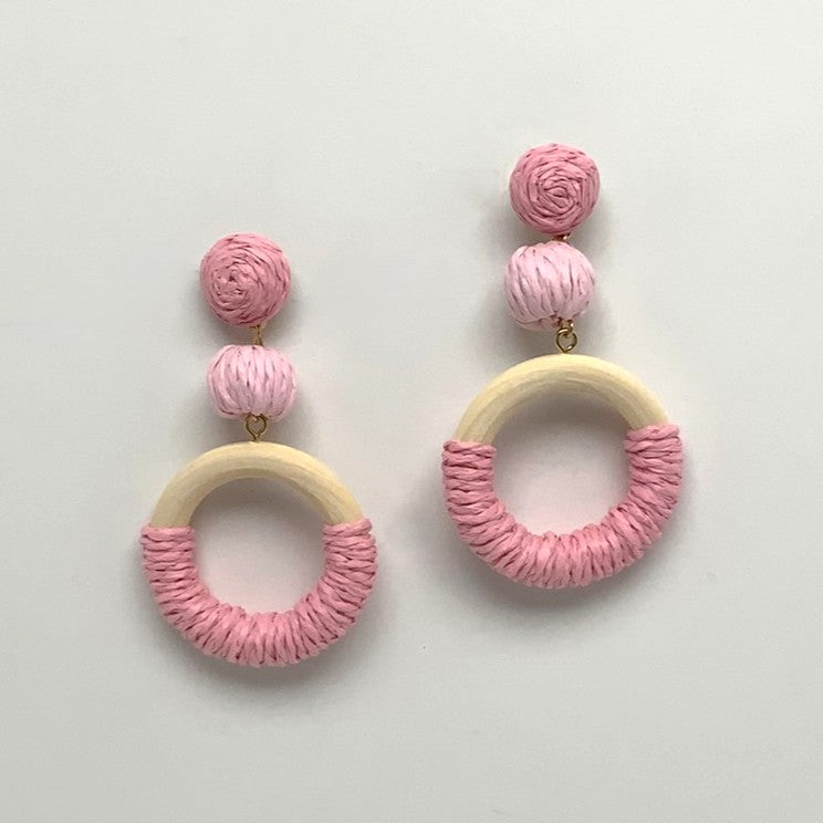Twine Wrapped Wooden Circle Earrings