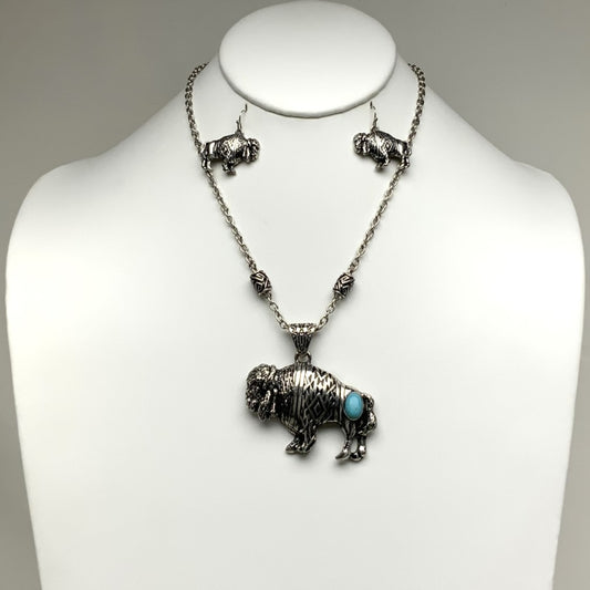 Western Turquoise Bison Necklace Set