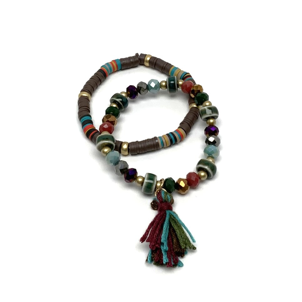 Double Flat Bead Crystal Bracelets