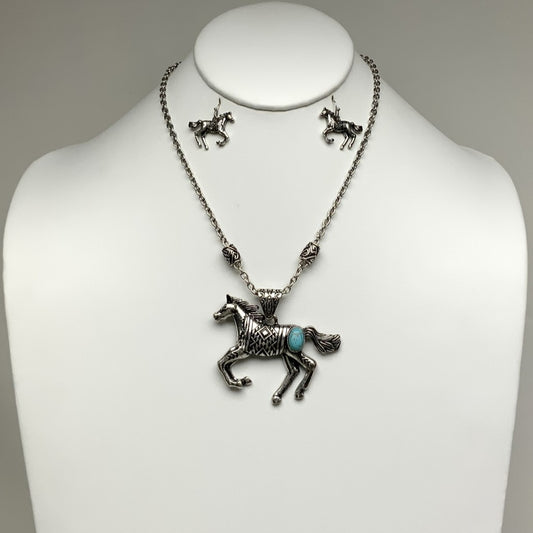 Western Turquoise Horse Necklace Set